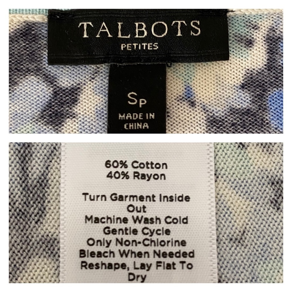 Talbots Blue Floral Cotton Blend Charming Cardigan - Picture 11 of 11